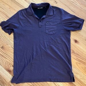 Travis Matthew Golf Polo in Eggplant Purple with Light Black Stripes and Pocket